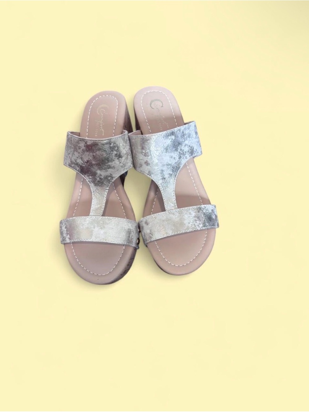Comfortiva Women's Silver Metallic Two-Strap Slide Sandals